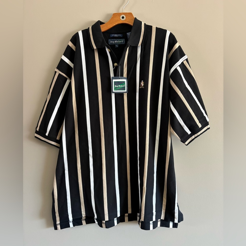 Oxford Black and White Striped Polo Shirt